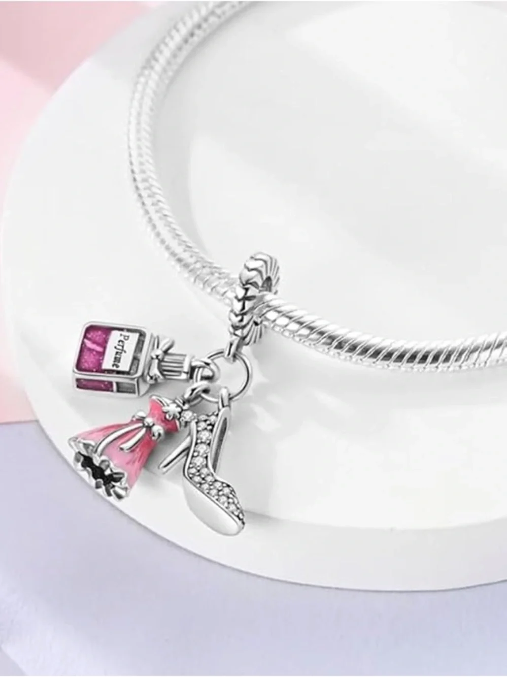 ⭐️ Perfume Dress High Heel Pink Crystal Bracelet Charm-New